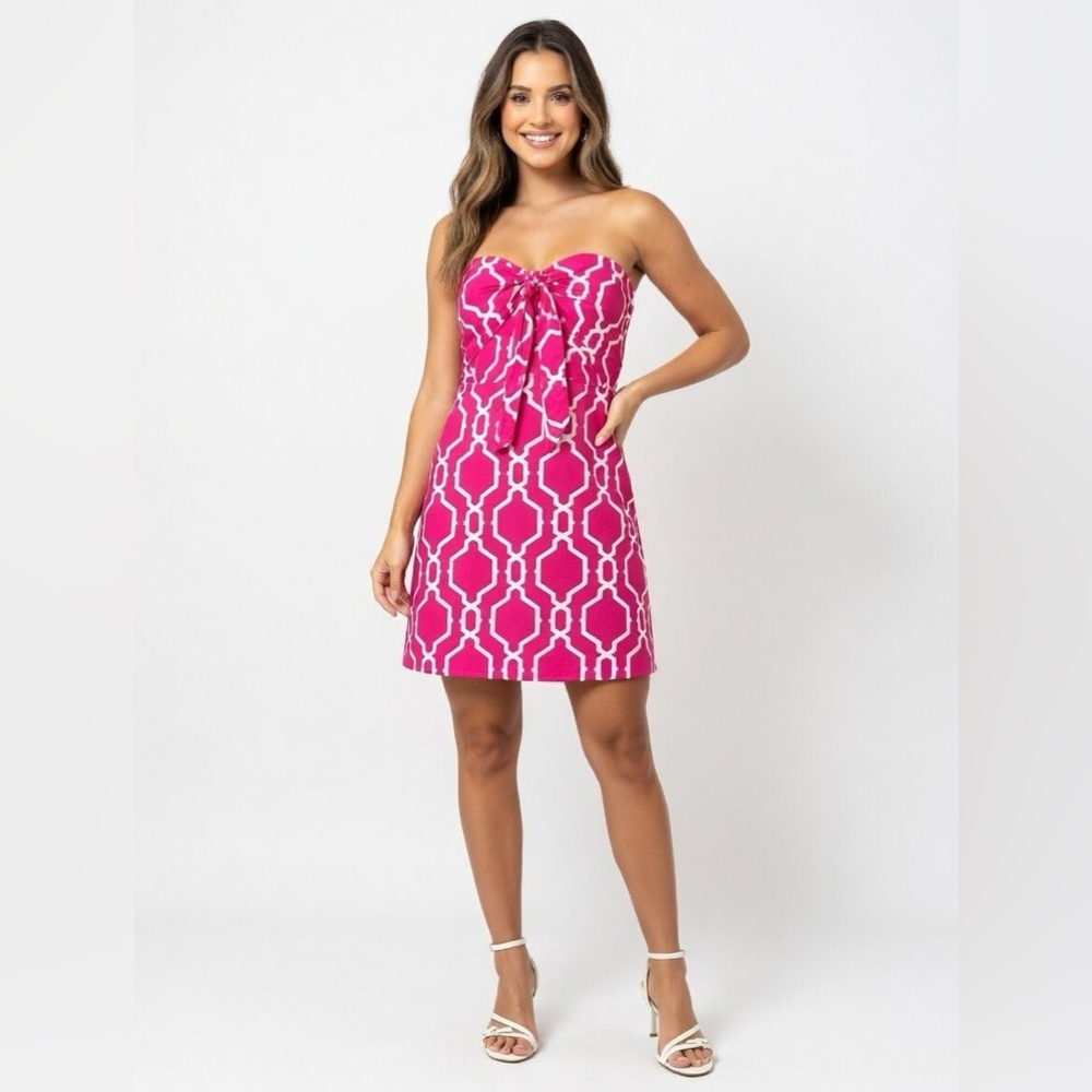 Escapada Hot Pink Geometric Strapless Tie Front Mini Dress S